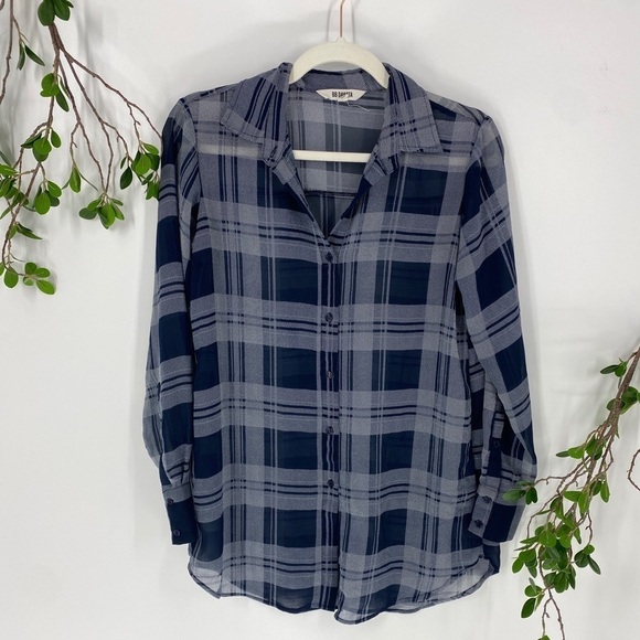 BB Dakota XS Plaid Button Down Long Sleeve Blouse - Picture 1 of 4